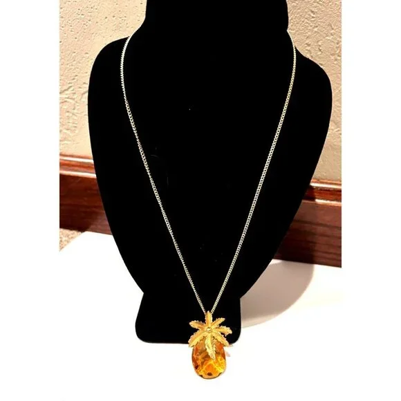 SARAH COVENTRY AUTUMN HAZE PINEAPPLE AMBER STONE BROOCH PENDANT NECKLACE MCM EU - Picture 2 of 11